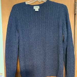 L.L. Bean Women’s L 80% Wool Cable Knit Crewneck Blue Sweater